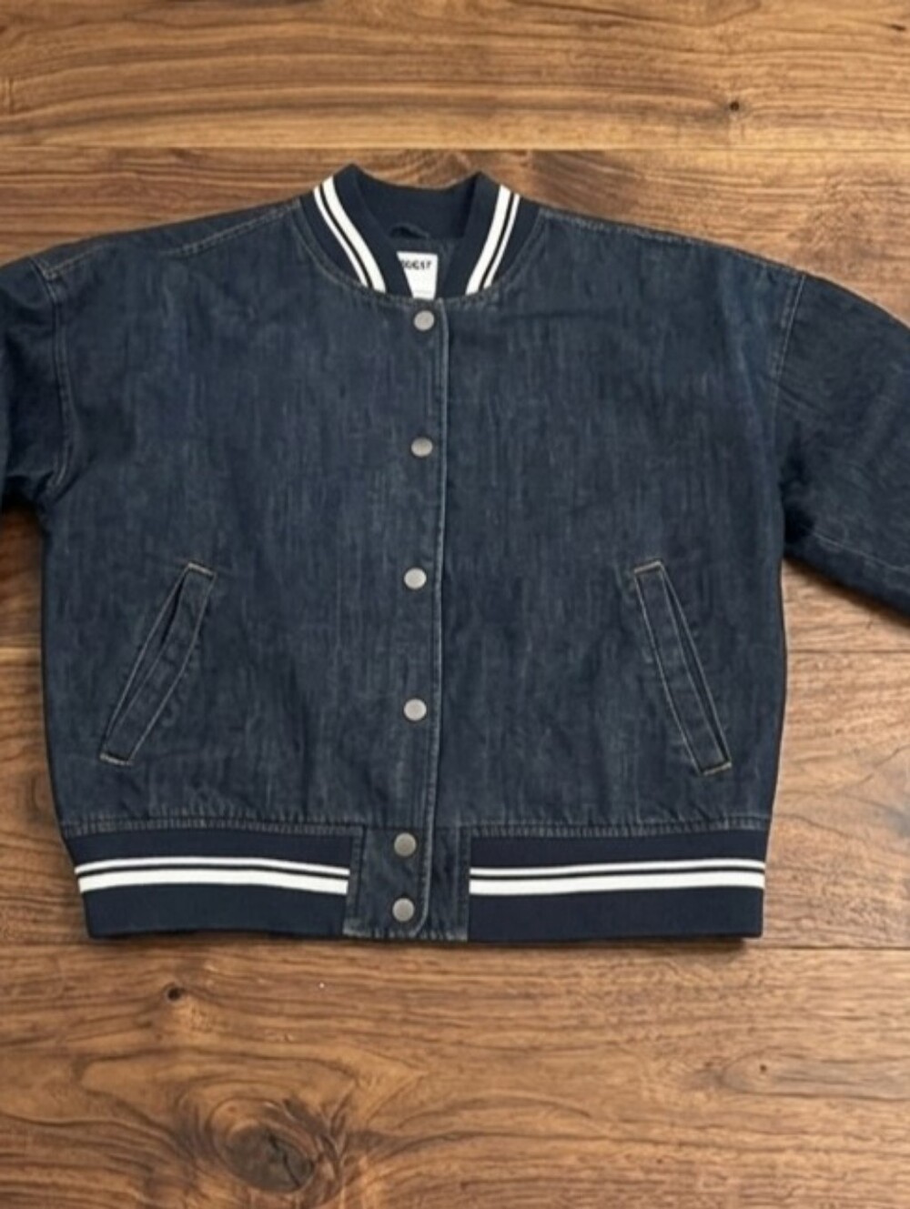 Old Navy Women's Dark Denim Bomber Jacket - Navy Trim